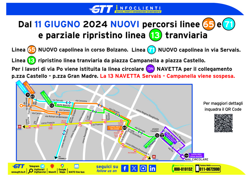 Cartello riorganizzazione linee in zona Parella dall'11 giugno 2024